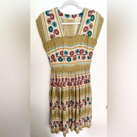 Handmade Vintage 60s MCM Atomic Geometric Print Retro Groovy Midi Dress - Picture 1 of 9